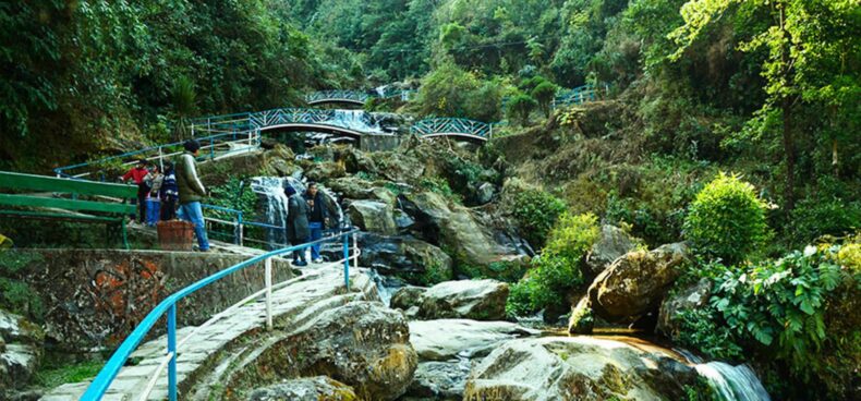 Cascading waterfall at Rock Garden Darjeeling